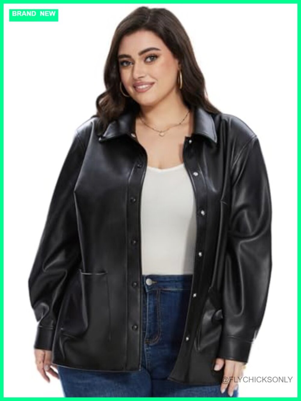 Faux Leather Shacket Loose Fit Moto Biker Jacket